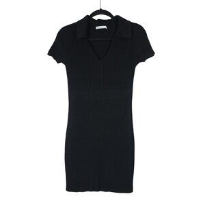 Abercrombie & Fitch women's black rib‎ knit bodycon polo mini dress S